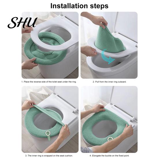Bathroom Toilet Seat Cover Universal with Handle Soft Warm Solid Thickened Color Comfortable U-shaped Cushion Accessories Elastic