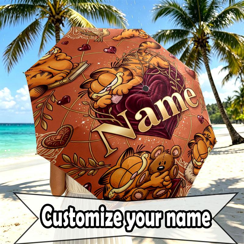Personalisierter Garfield-Druckschirm mit individuellem Namen, Automatisches Öffnen und Schließen, Stabiler 8-Rippen-Rahmen, Für Pendeln, Camping, Wandern, Geburtstagsgeschenk