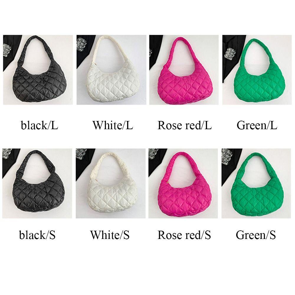 Casual Solid Color Shoulder Bags Large Capacity Down Cotton Padded Quilted Tote Bag Underarm Bags Women Girls