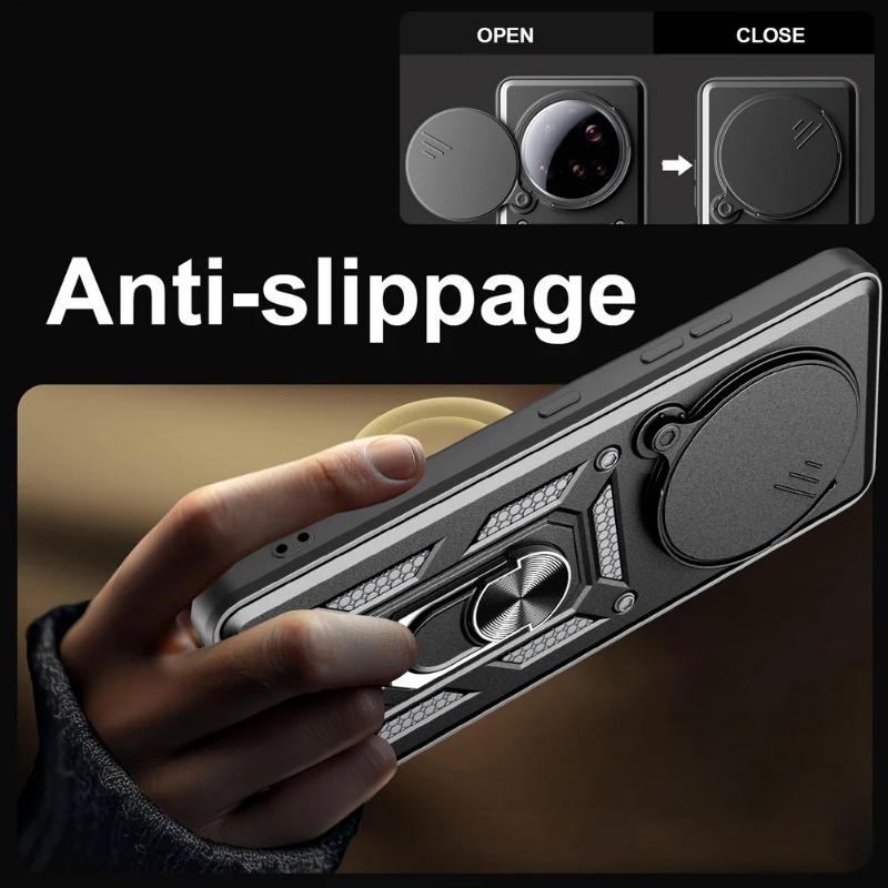 Shockproof Armor Case for Xiaomi 15 Ultra Cover Slide Lens Protection Magnetic Ring Stand Holder Phone Cover for Xiaomi 14 Ultra