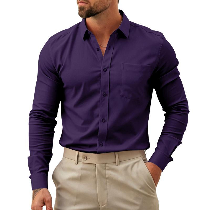 Camicia da uomo a vestibilità comoda, casual da lavoro, a maniche lunghe, resistente alle pieghe, per la primavera, l'autunno, il tragitto casa-lavoro