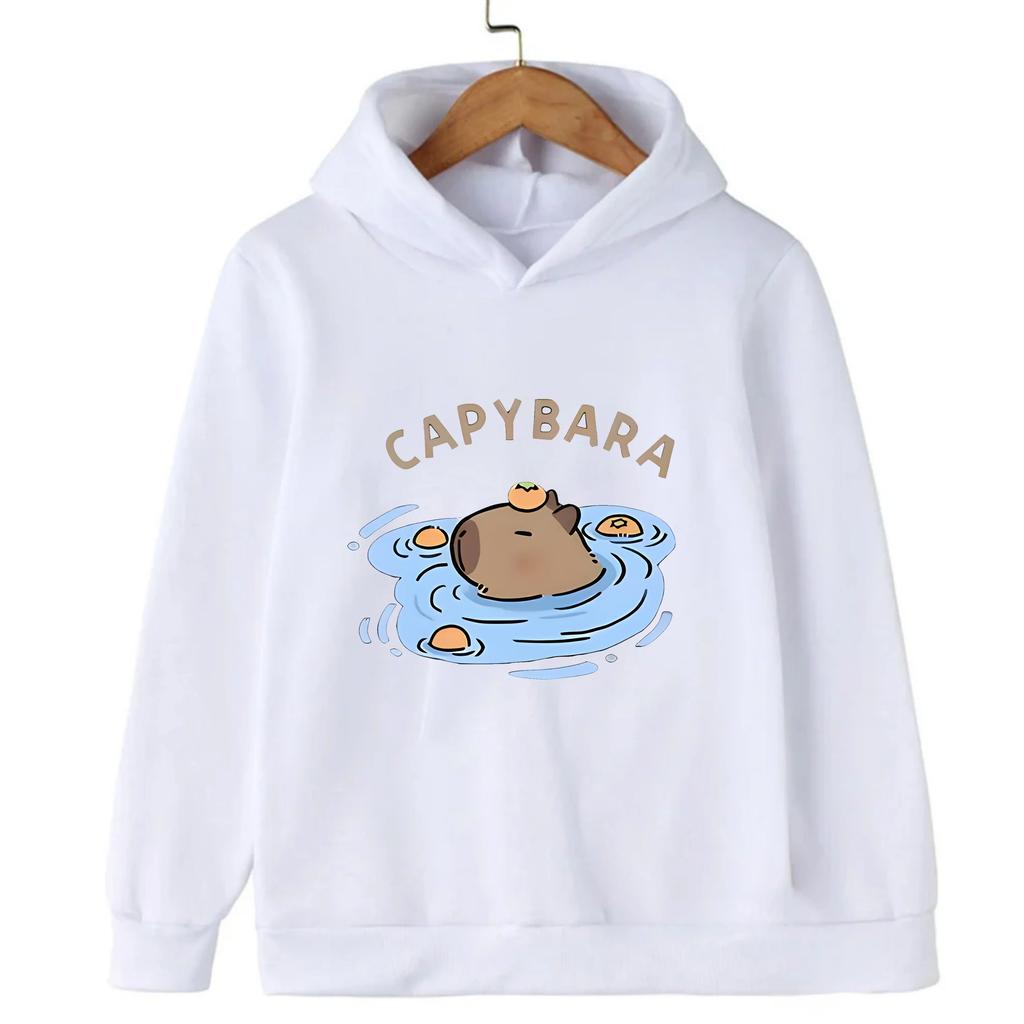 Cute Capybara Cartoon Print Design Kawaii Children's Clothes for Autumn and Winter Warm Pullovers for Girls Boys