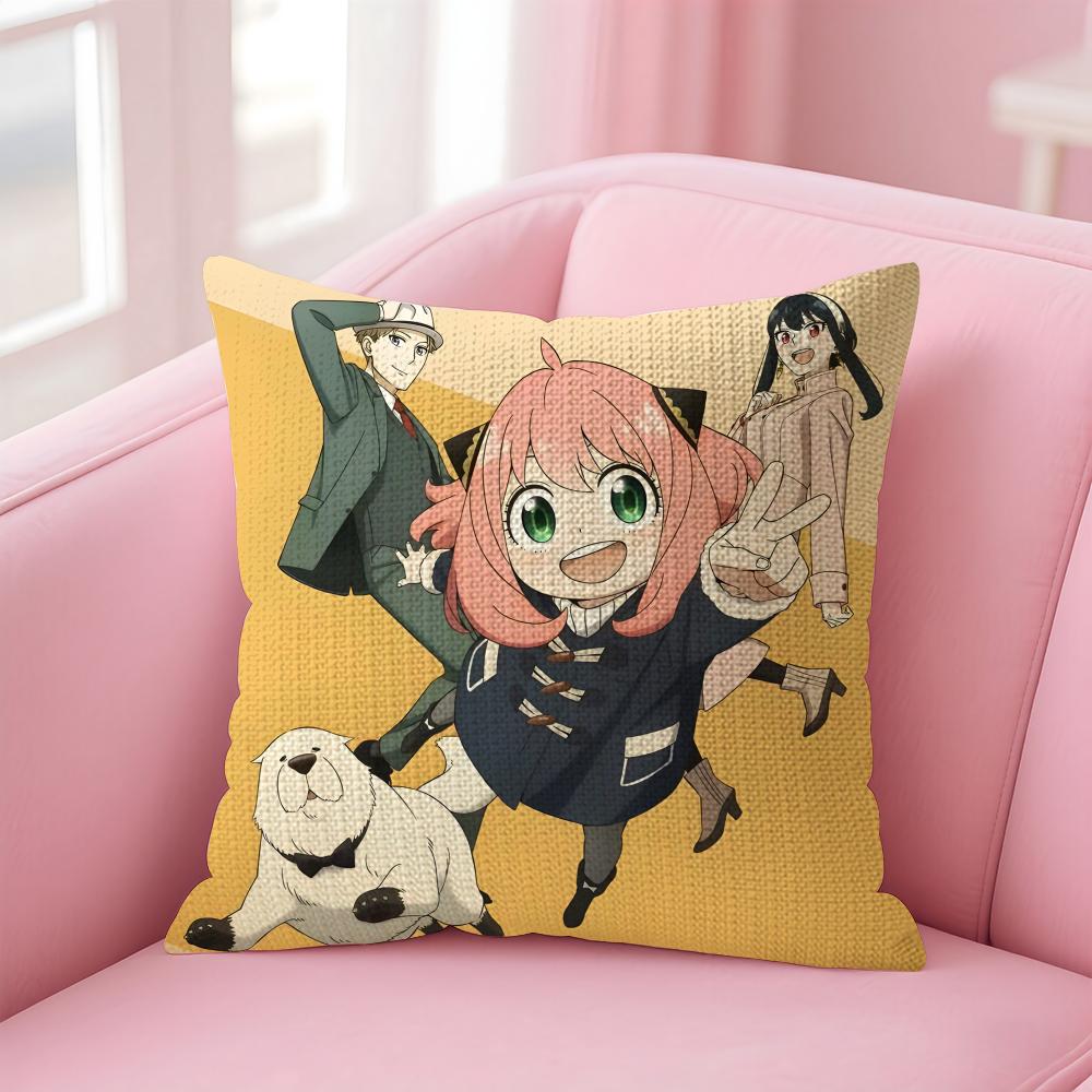 SSPY X FAMILY Anime Cushion Cover Natural Linen Pillow Case DoubleSided Print Decorative Sofa Pillowcase Home Decor Gift