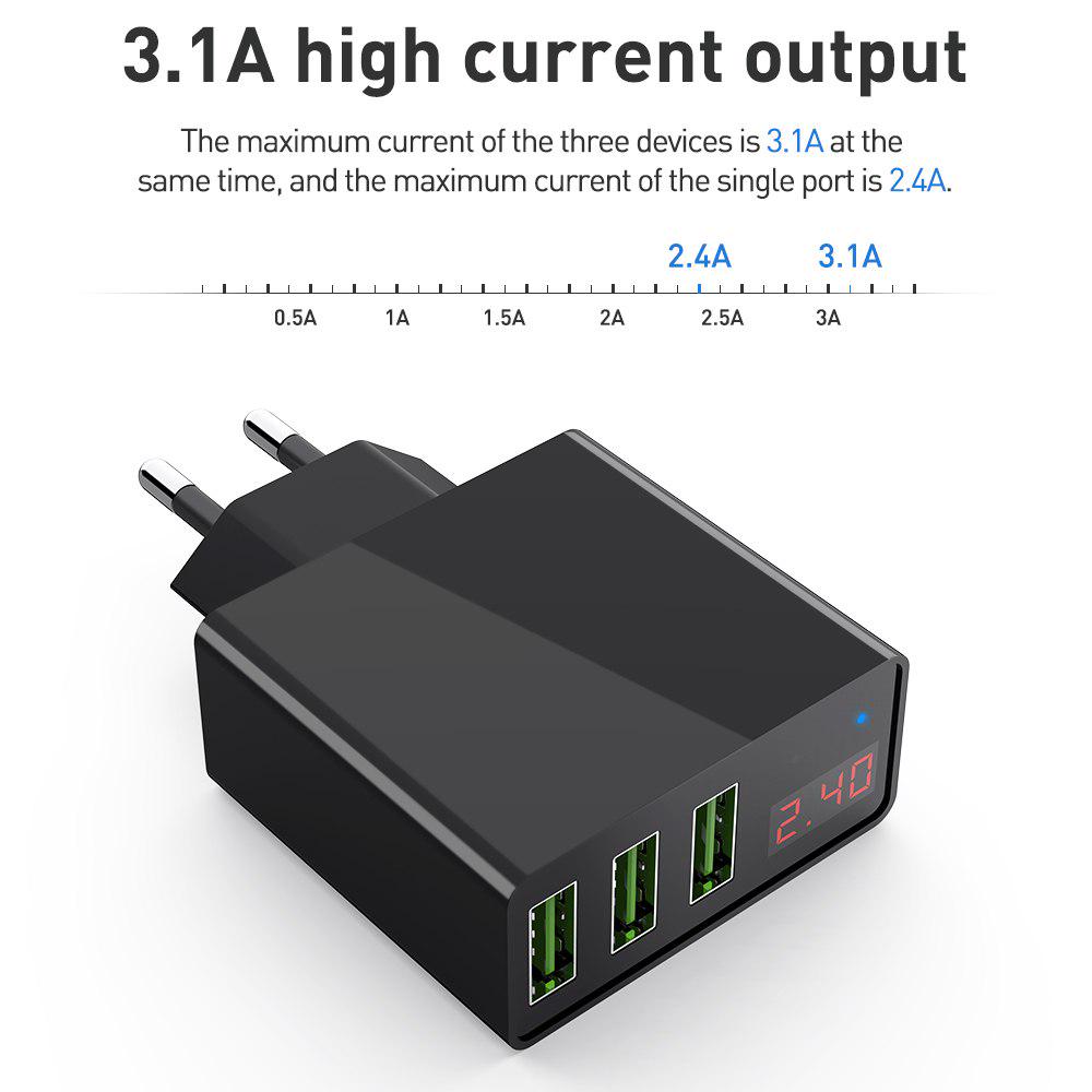 KEYSION LED Digital 3 Ports USB Charger Universal Wall Mobile Phone Charger For iPhone For Samsung