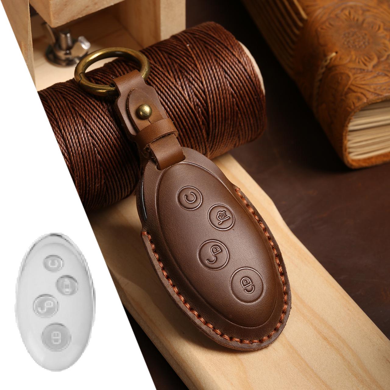 

Top Grain Leather Car Key Cover for BYD Qin, Song, & Tang - Retro European/American Style коричневый