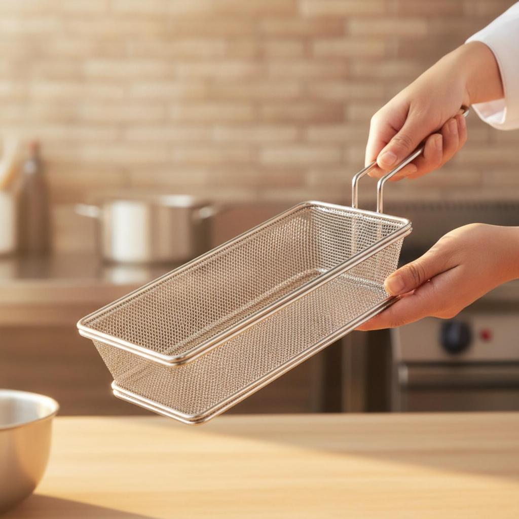 Mesh Frying Basket with Handle Multi-Purpose for Restaurant, Home Cooks