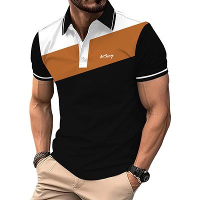 Camisa polo masculina de verão com estampa de logotipo e manga curta, camisa polo masculina de poliéster com secagem rápida.