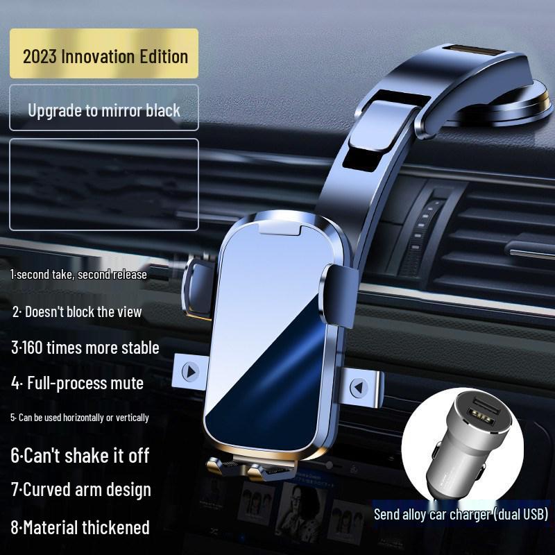 2024 Black Tech Suction Cup Car Phone Holder with Air Vent Support for Navigation