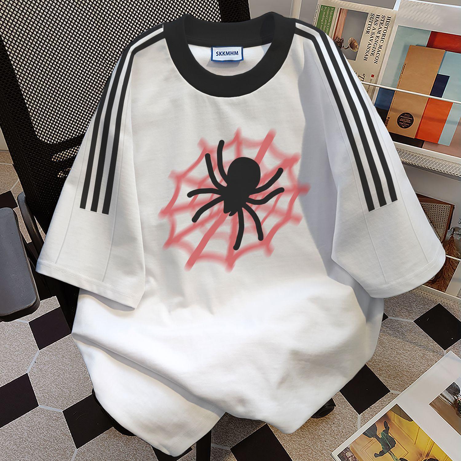 

Женская летняя футболка с коротким рукавом и принтом паука Three Bars Tide Cool Splicing Inside M белый