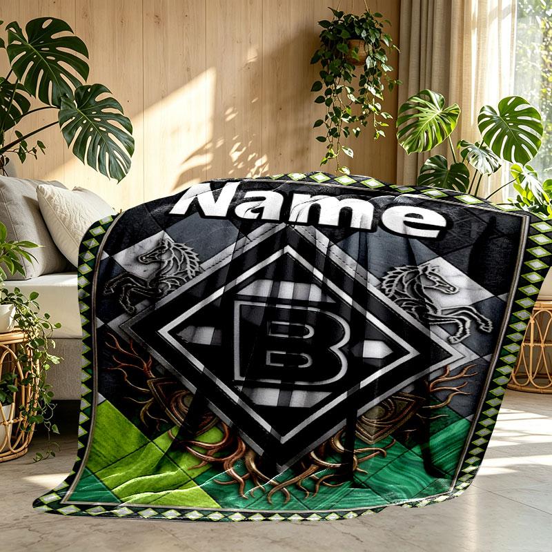 Custom Name Personalized Borussia Monchengladbach Print Blanket, Home Decor, Bedroom, Sofa, Camping, Couch, Gifts for Birthday Christmas