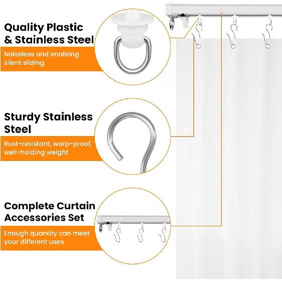 120 Pcs Shower Curtain Track Gliders & Curtain Hooks Set, Ceiling Mount Sliding Track S Shaped Metal Drapery Hooks and Plastic Rollers Sets for Drape