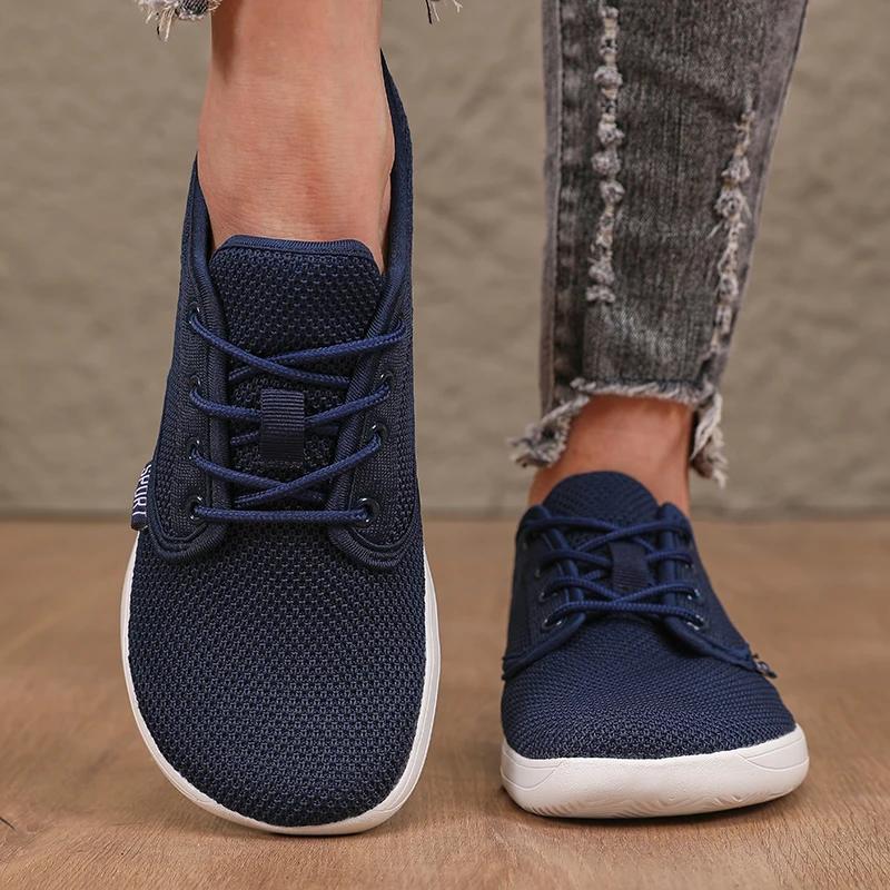 Womens Minimalist Walking Sneakers Shoes Wide Toe Barefoot Casual Wide Last Canvas Black Flat Board Shoes Breathable Mesh Shoes
