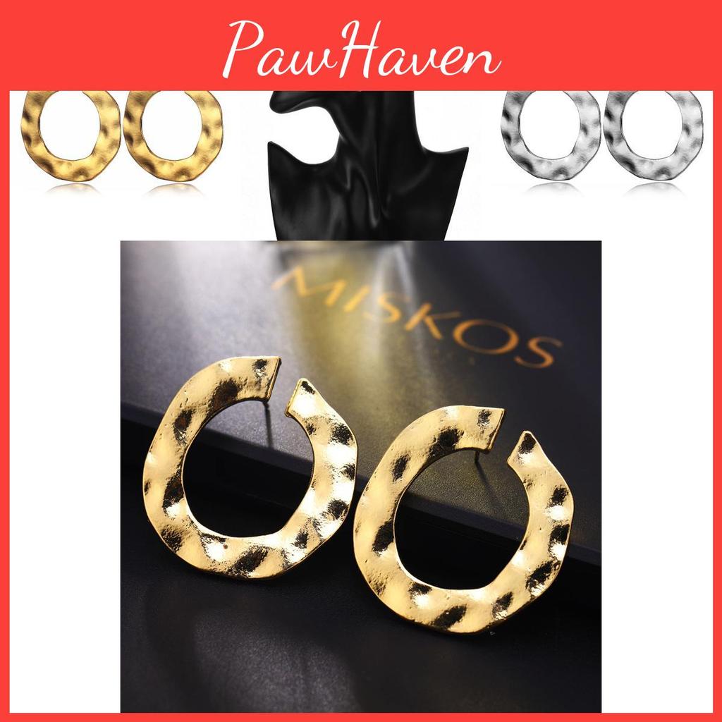 Popular Womens Alloy Round Hoop Earrings With Geometric Elements Gold And Silver