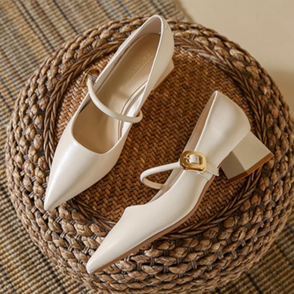 Retro French Single Shoes Women's New Versatile Pointed Heel Mary Jane Women's Shoes Thick Heel Summer High Heels for Ladies