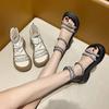Feen-Sandalen Damen Sommer 2025 neu Strass Muffin dicksohlig Zehen offen mit Rock Reißverschluss hinten Koreanische Version Römische Schuhe