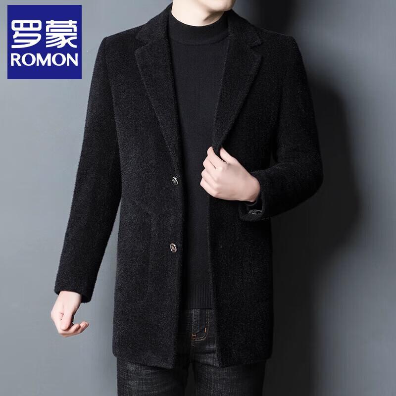 ROMON Men's Mid-Length Wool Blend Business Casual Coat