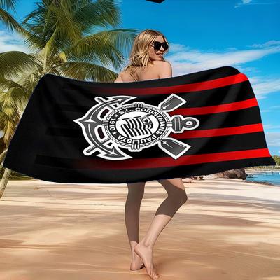Sport Club Football Crest Printed Microfiber Beach Towel, Soft And Absorbent, Quick-Dry, Ideal for Summer Travel, Beach Essential, Swimming Pool