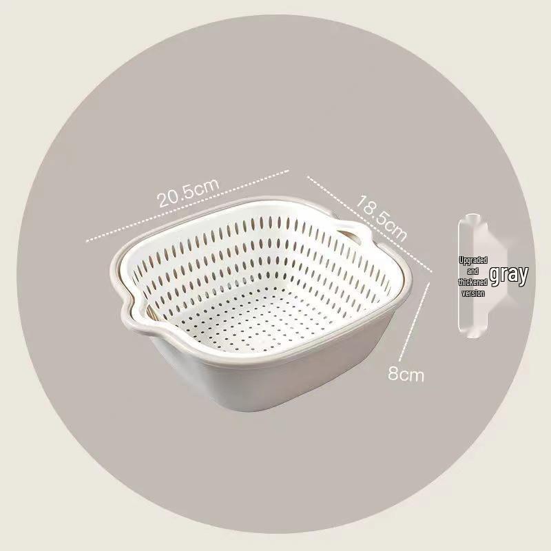 Thickened Double-Layer Vegetable Washing Basin Set - 6-Piece Multifunctional Kitchen Drainer Basket