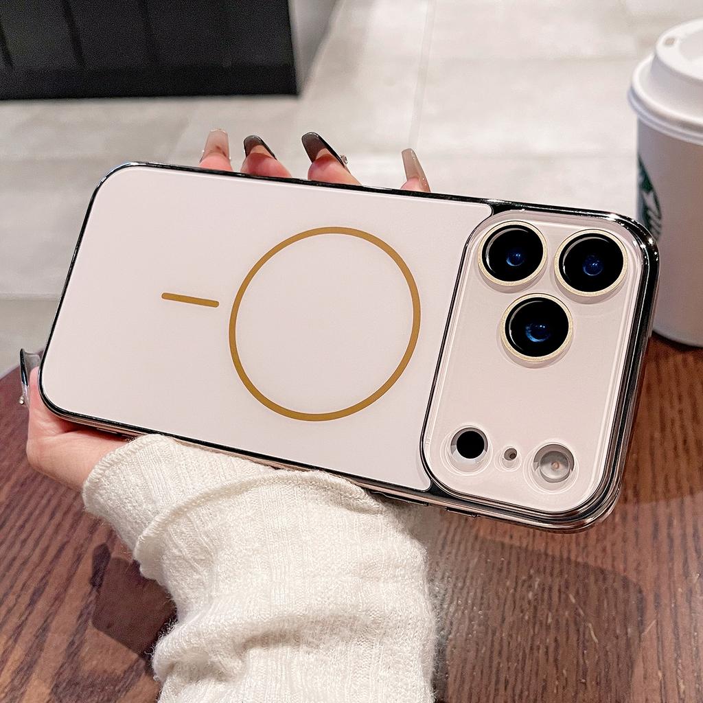 For Magsafe Case For iPhone 17 Air 16 15 14 13 12 11 Pro Max Plating Magnectic Wireless Charge Glass Len Protection Cover