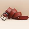 Retro Faux Stitch Men's Belt: Yellow Cattle Genuine Leather, Fashion Pin Buckle, Top Layer Cowhide.