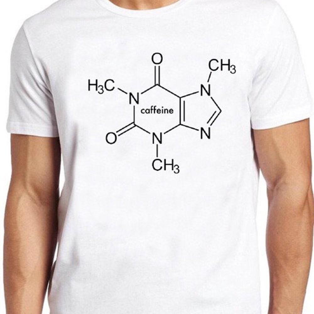

Футболка из 100% хлопка плотностью 230 г/м2 с изображением кофеина, забавная футболка с изображением молекулы кофе, атомной гики, науки, подарочная футболка 104 XS белый