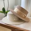 Sporadic pearl sweet small fresh flat top straw hat fashion top hat children spring and summer sun protection straw visor tide