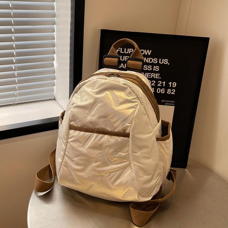 Down backpack women's new fashion light luxury casual backpack simple versatile large capacity cotton clothes women's bag