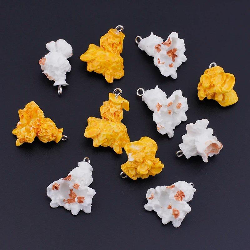 10pcs Popcorn Food Charms 3D Resin Keychain Charms for Earring Jewelry Making Kawaii Cute Charm Keychain Accessories Supplies