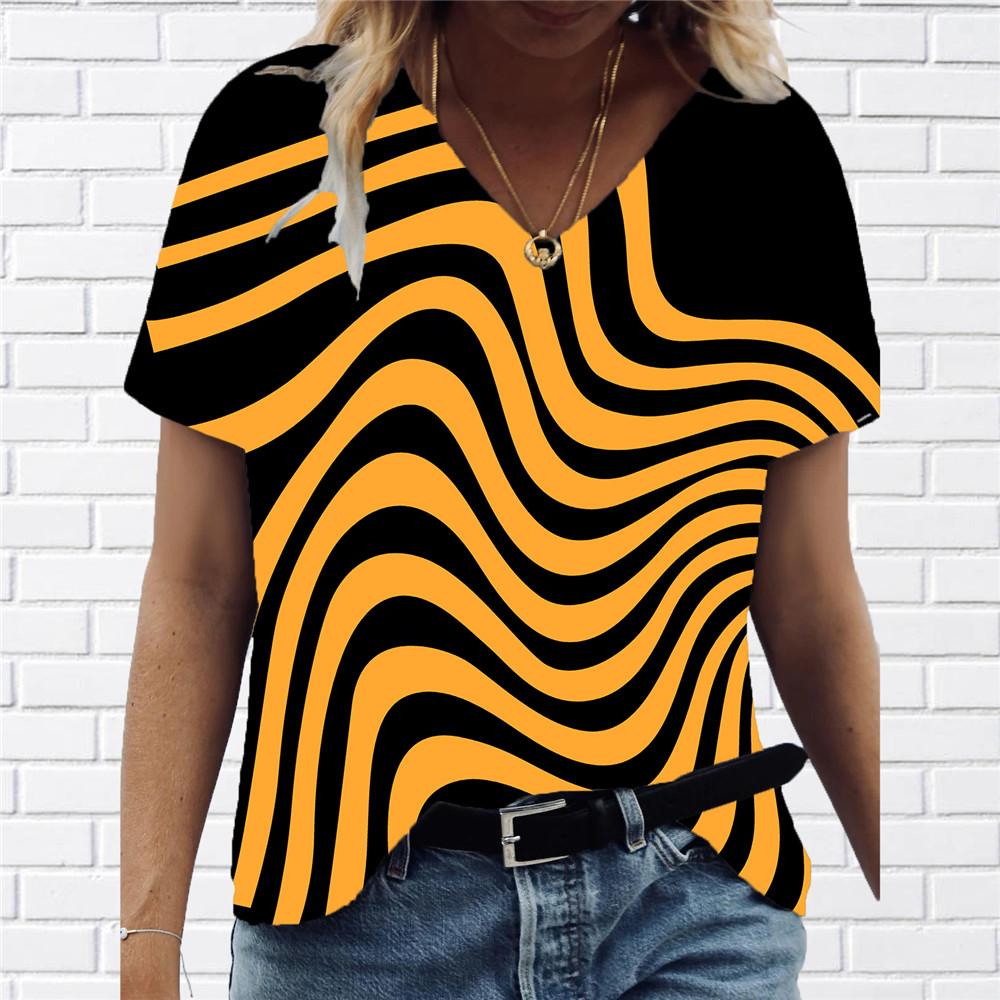 

Модная женская одежда, футболка с 3d-кривым принтом, повседневная футболка с v-образным вырезом, новая абстрактная женская футболка, большие уличные топы с короткими рукавами 3XL