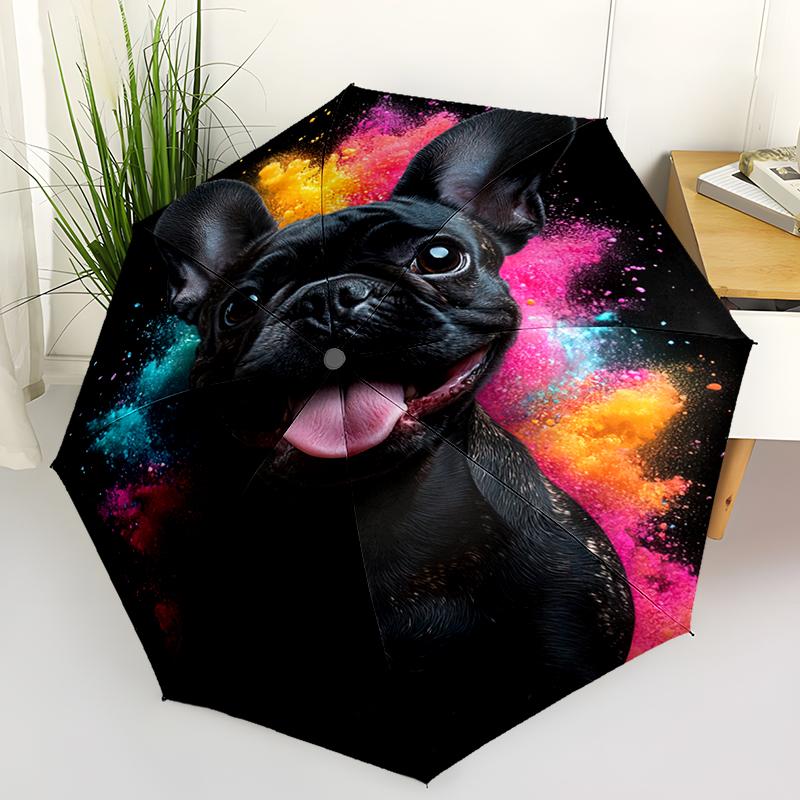 1pc Cute dog pattern Umbrella Portable Folding Umbrella Iron Frame Hole Bone Structure Outdoor Home Umbrella