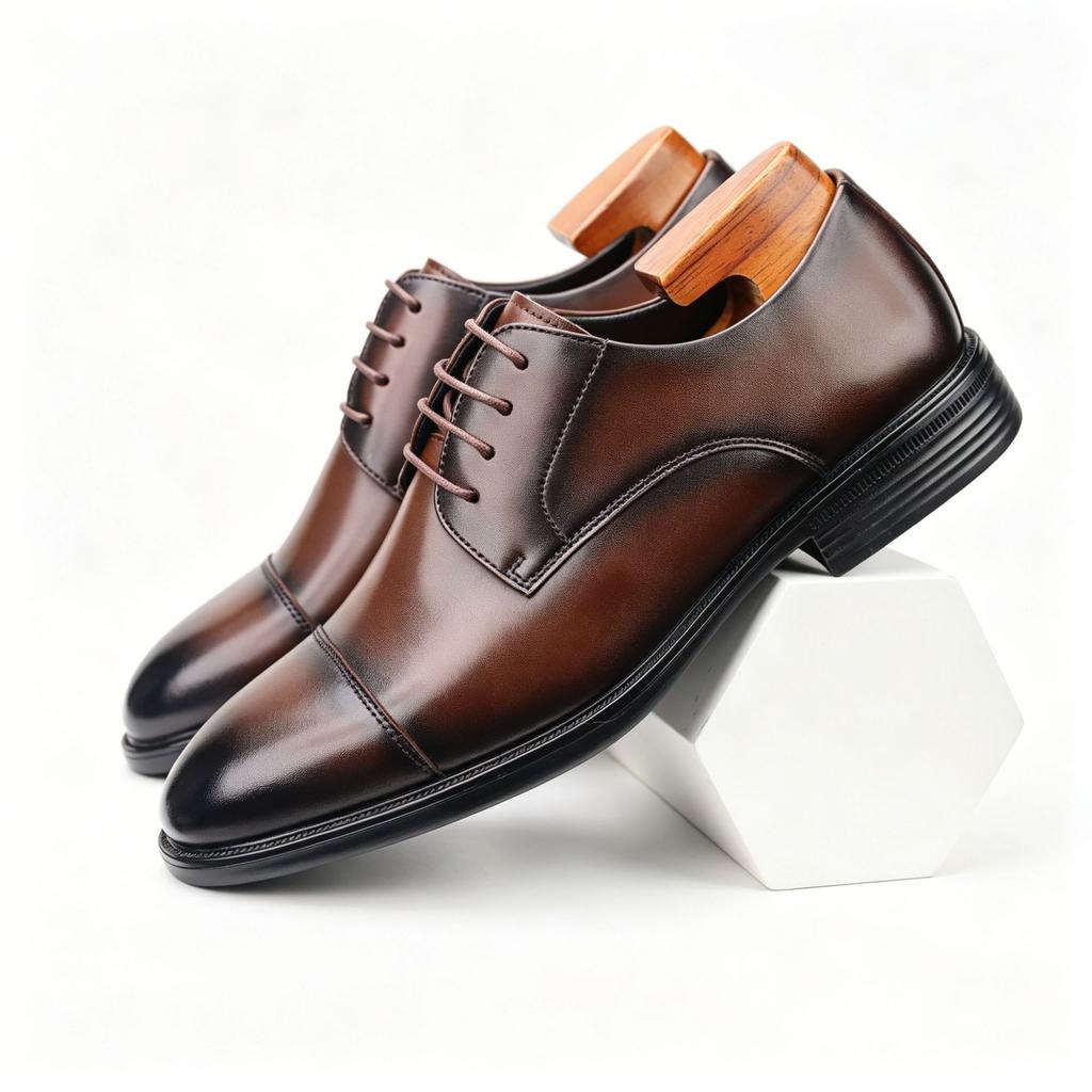 New British Men's Shoes, Three Joint Leather Shoes, Men's Business Dress Leather Shoes, Lace Up Derby Shoes
