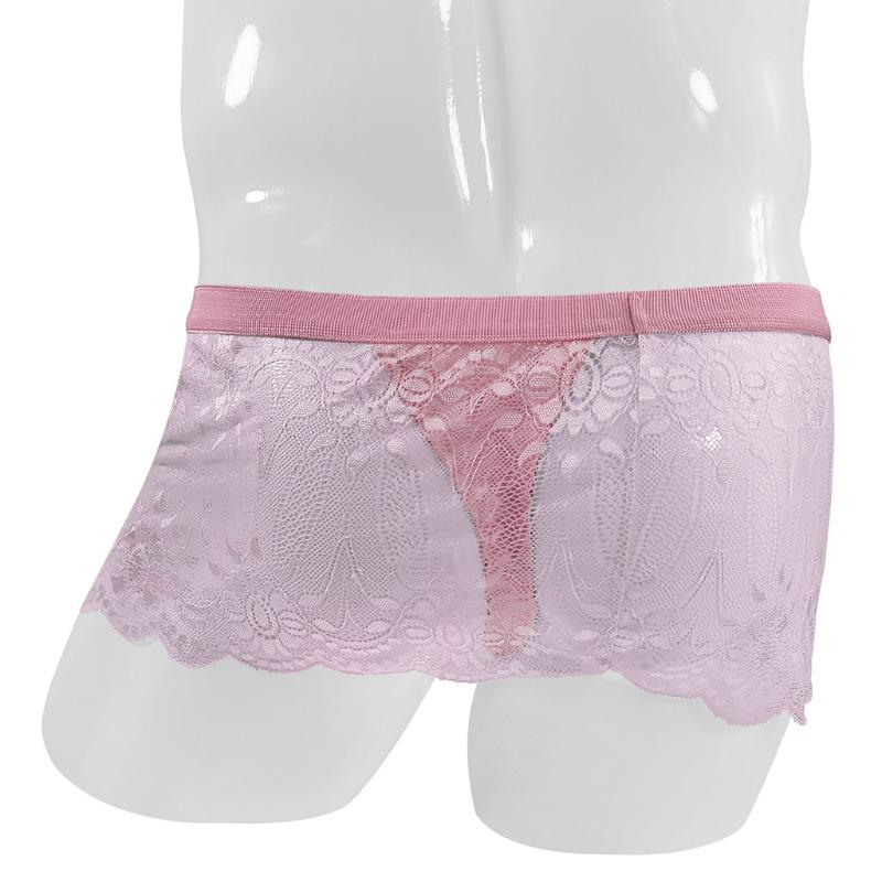 Men Sissy Lace Skirted Panties T-Back Thongs Sheer Mesh G-String Underpants Crossdressing Lingerie Gay Bugle Pouch Underwear