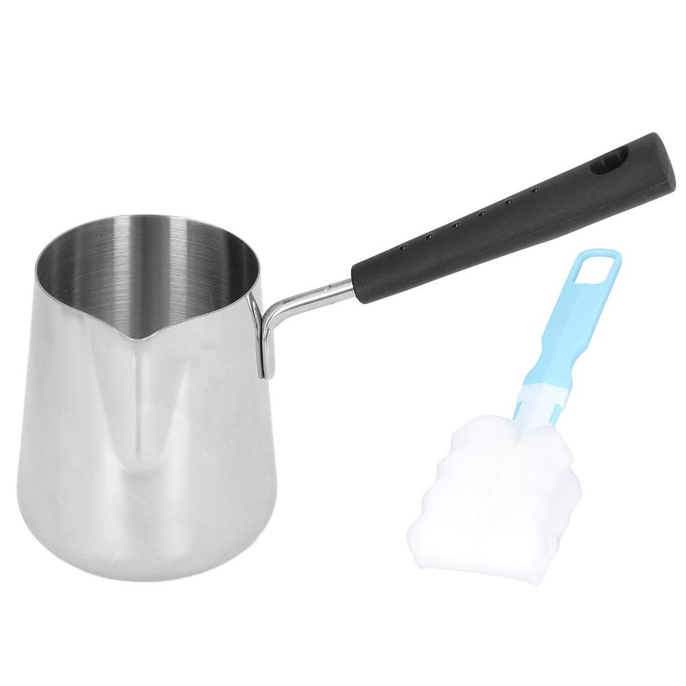 Stainless Steel Butter Warmer Mini Size 350ml Capacity Milk Warmer Heat Resistance Handle Melting Pot Lattes Preparation