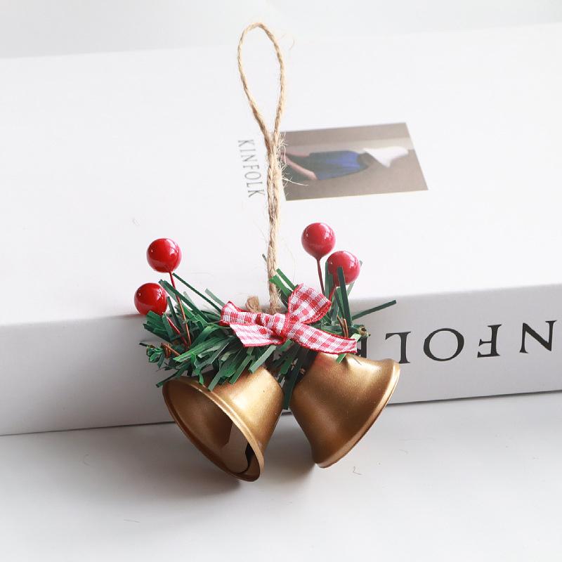 Christmas Day Decoration Double Horn Bell Showcase Christmas Tree Pendant Handmade DIY Accessories Metal Bell Pendant