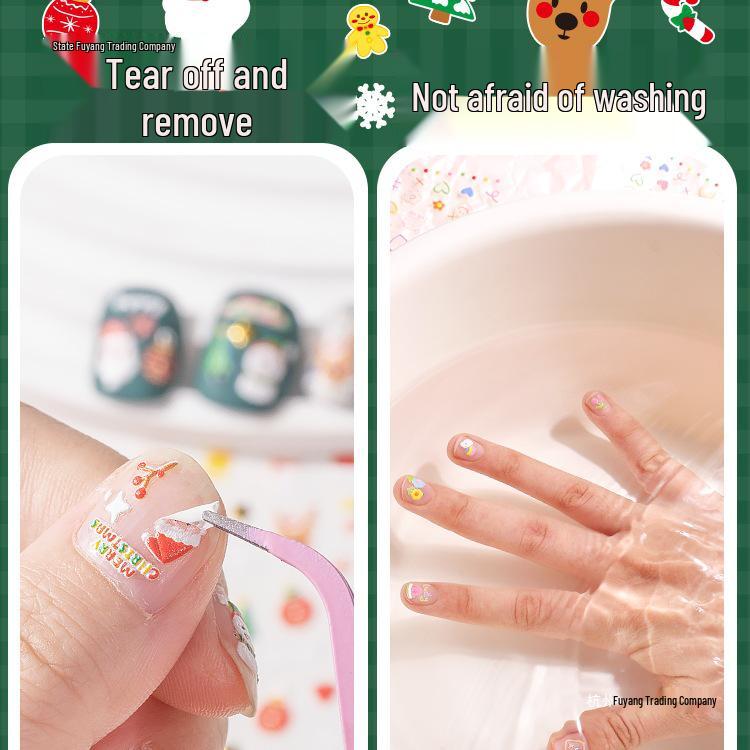 Christmas Cartoon Nail Stickers for Girls - Cute Decorative Journal Patterns for Kids