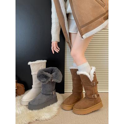 Fleece Thickened Thick-soled Long-tube Snow Boots Women's Winter Northeast Warm Fluffy Cotton Shoes