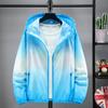 Men Sun Protection Coat Outdoor Jacket Winproof Anti-UV Thin Breathable Quick Dry Gradient Contrast Color Hooded Long Sleeves Zipper Closure Men