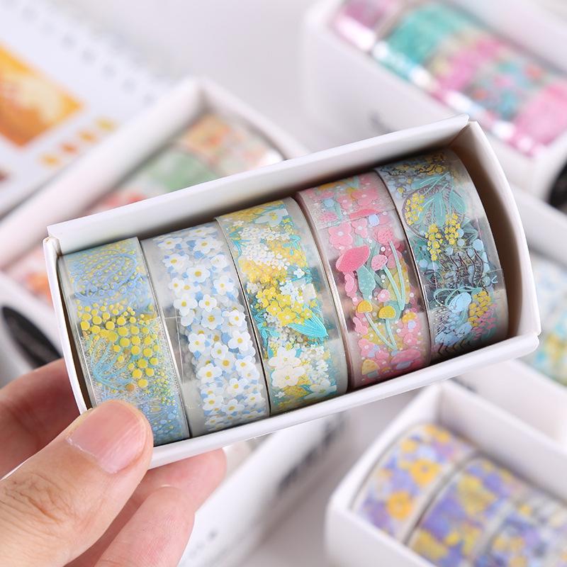 Creative Transparent Flower Language Washi Tape Stickers for DIY Decoration and Journaling Gift Box