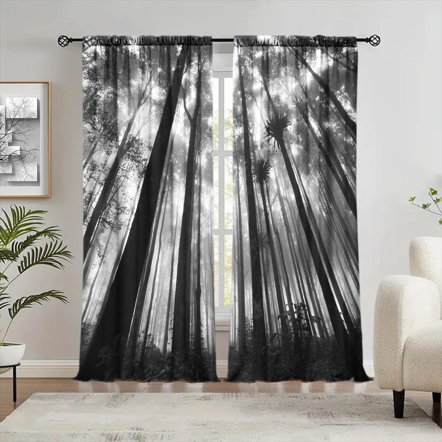 

2 Panels Distinctive Metasequoia Art Picture Printed Curtains Half Blackout Suitable for Artistic Home Decorative Curtains 100*130 Grommet Top 1pcs