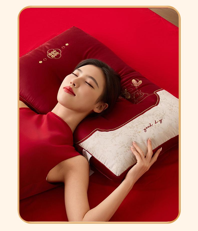 Cotton embroidered bright red festive home wedding pillow core pillow - Yulan Joyful Event