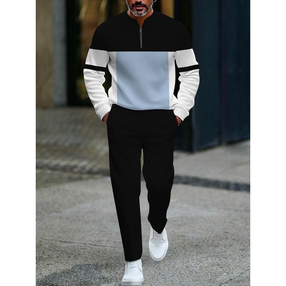 Spring Autumn 3D Printed Fashion Cool Men's Long-Sleeved Sets Half-Zipper Stand-Up Collar Men's Casual Sportswear Two-Piece Set