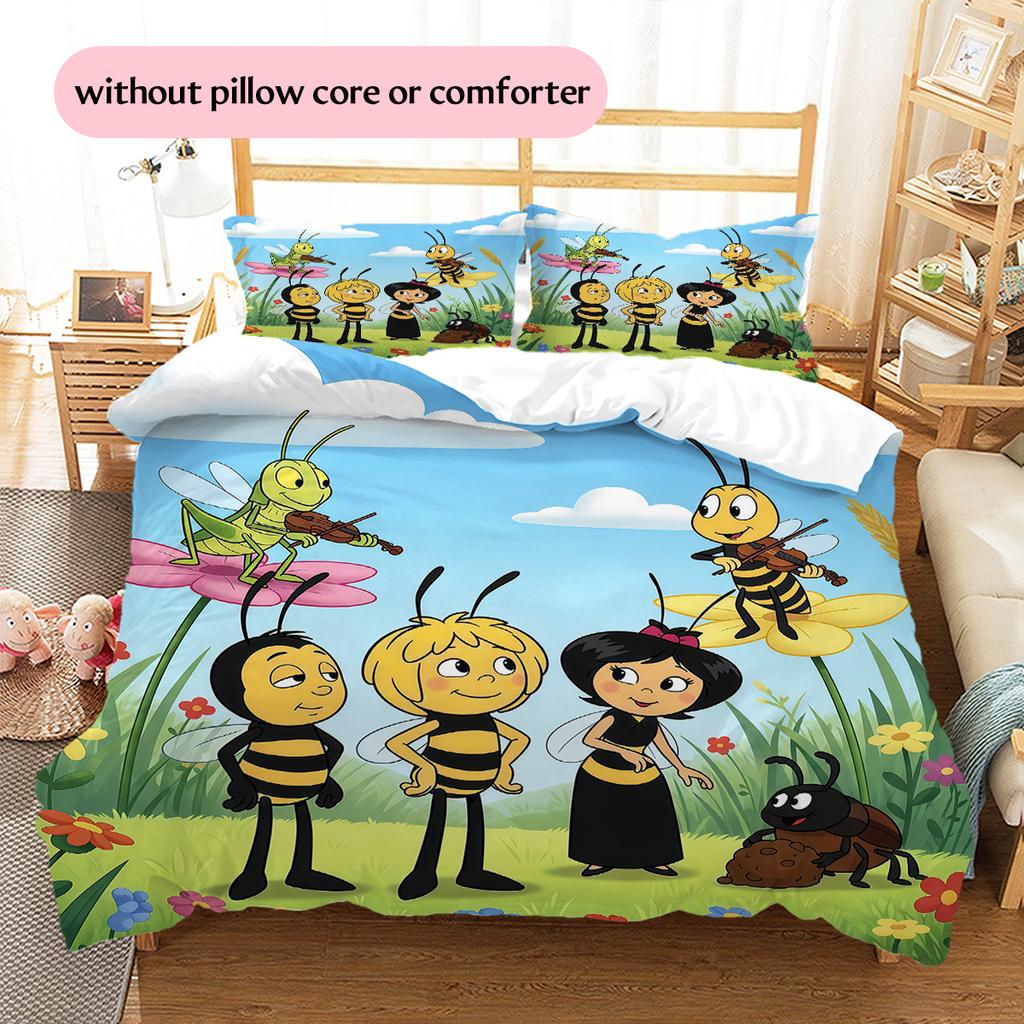 Maya the Bee Pattern Bedding Quilt Set Home Decoration Gift (1 * Duvet Cover + 2 * Pillowcase Without Core)