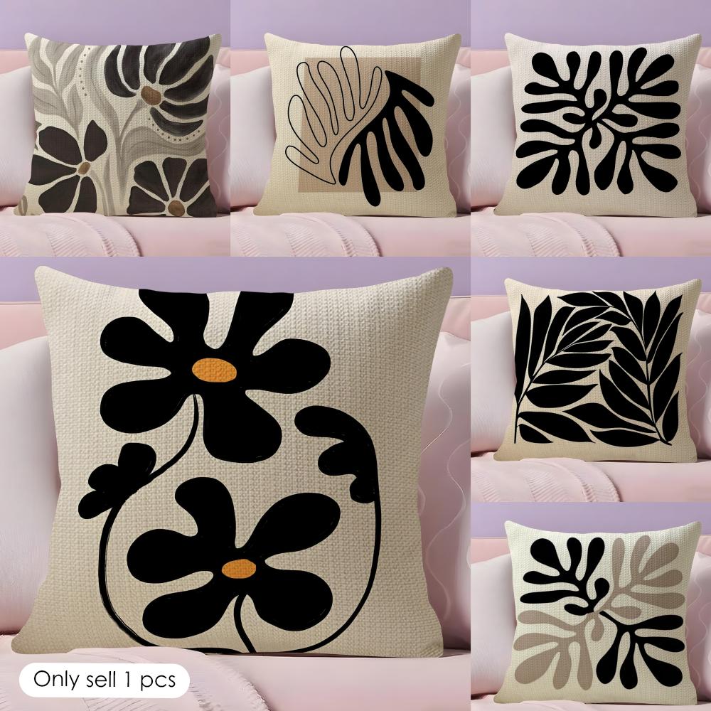 Classic Modern Flowers Cushion Cover Summer Coolness Linen Fabric Double-Sided Printing Pillow Case Sofa Home Decor Gift