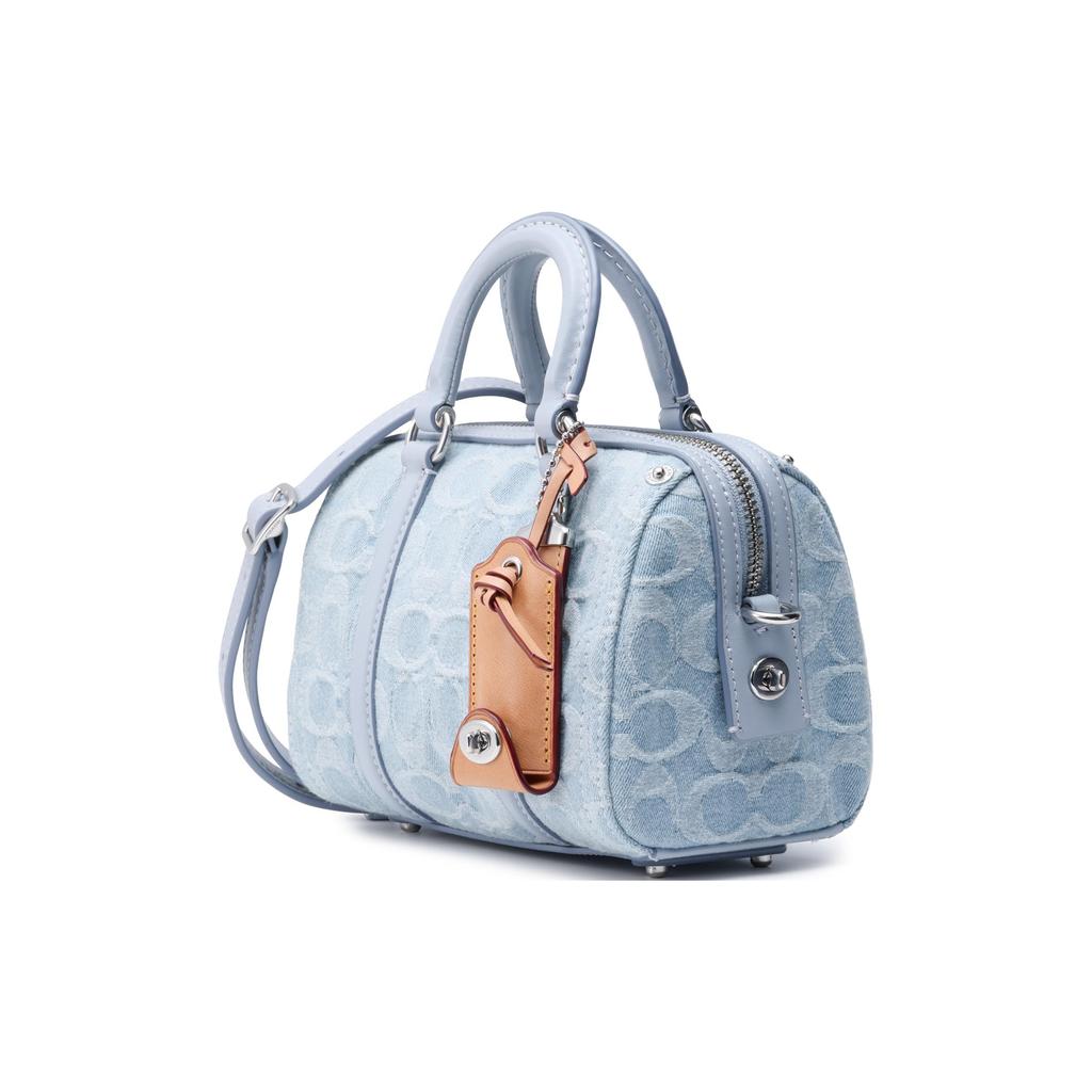 New COACH Ruby Fabric With Cow Leather Boston Bag Shoulder Bag Crossbody Bag Handbag Small Size Women's Blue CJ832-LHPBU