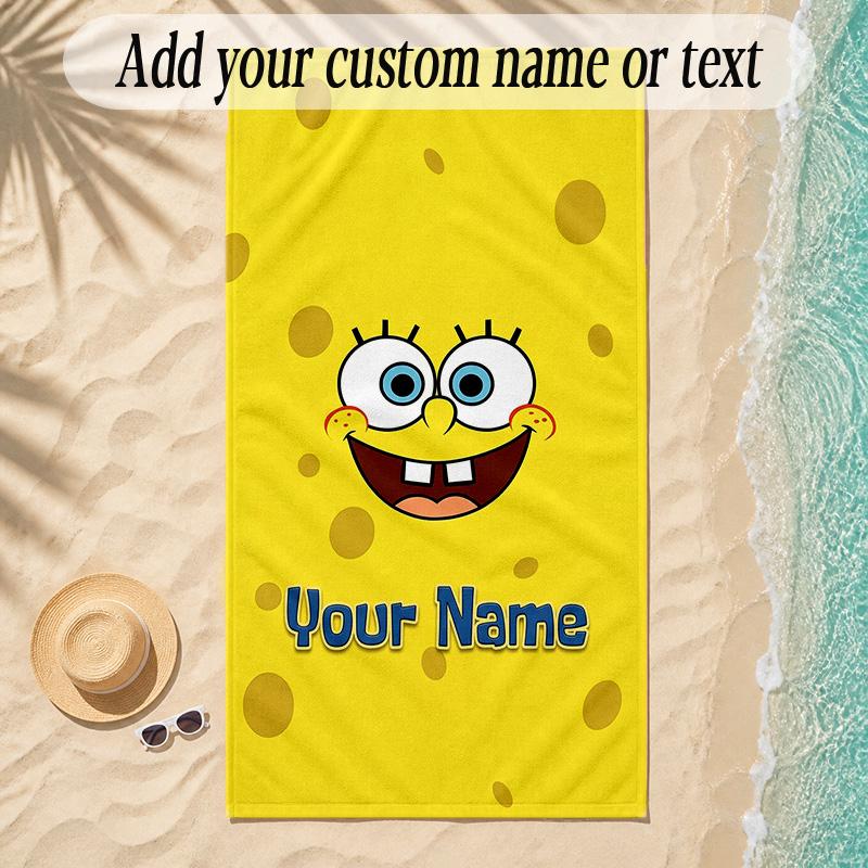 Beach TowelSpongeBob Custom Name Text Personalized Soft Towel for Beach Pool Indoor Home Decor Gift