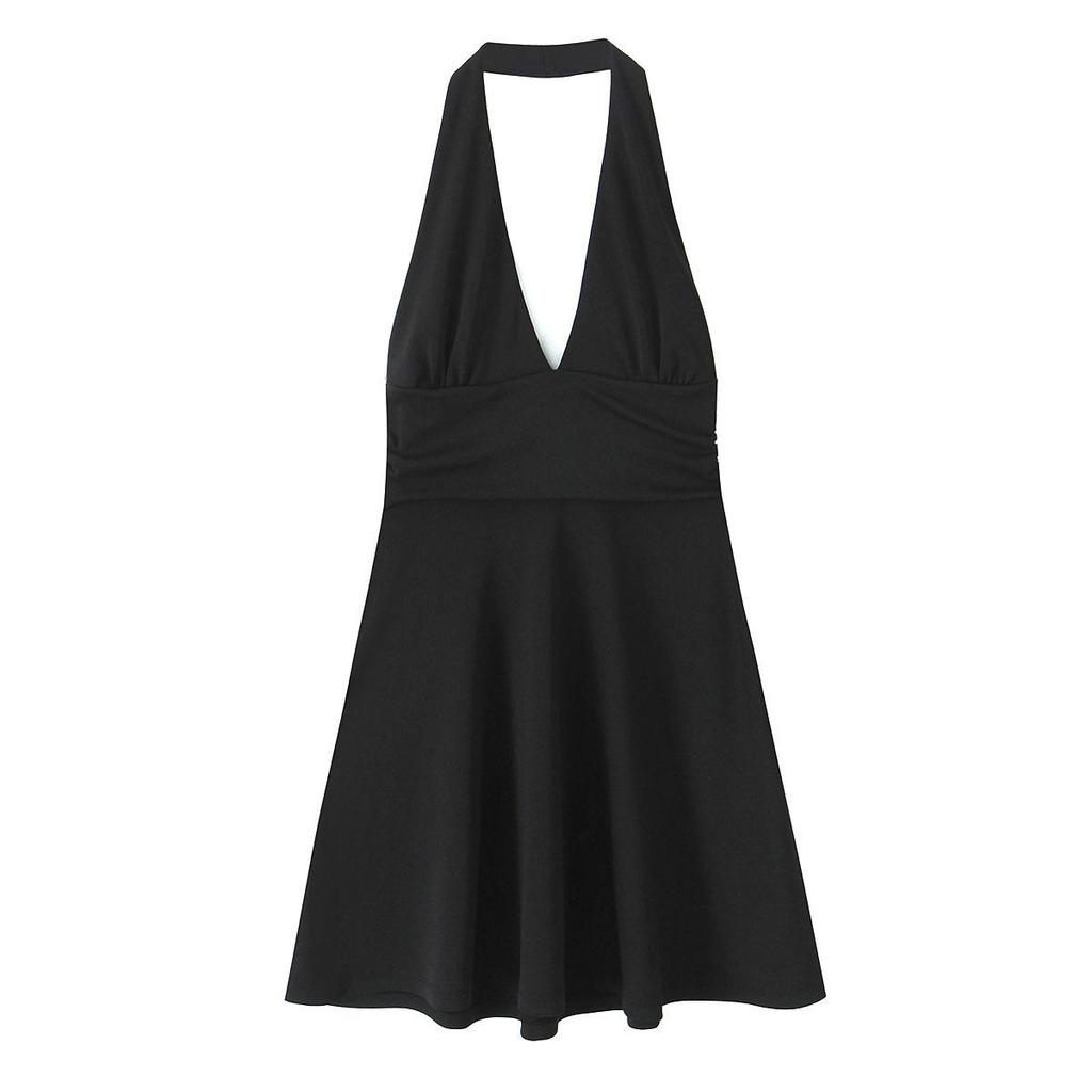 2025 Spring/Summer Women's Slim Solid Color Halter Neck High Waist Mini Dress