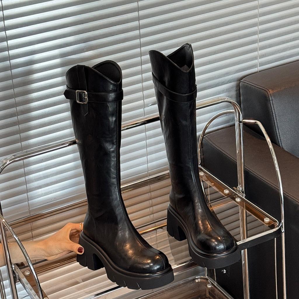 Woman Knee High Boots Platform Thigh High Boots Fashion Chunky Heels 2026 Autumn Winter Round Toe Zipper Long Motorcycle Botas