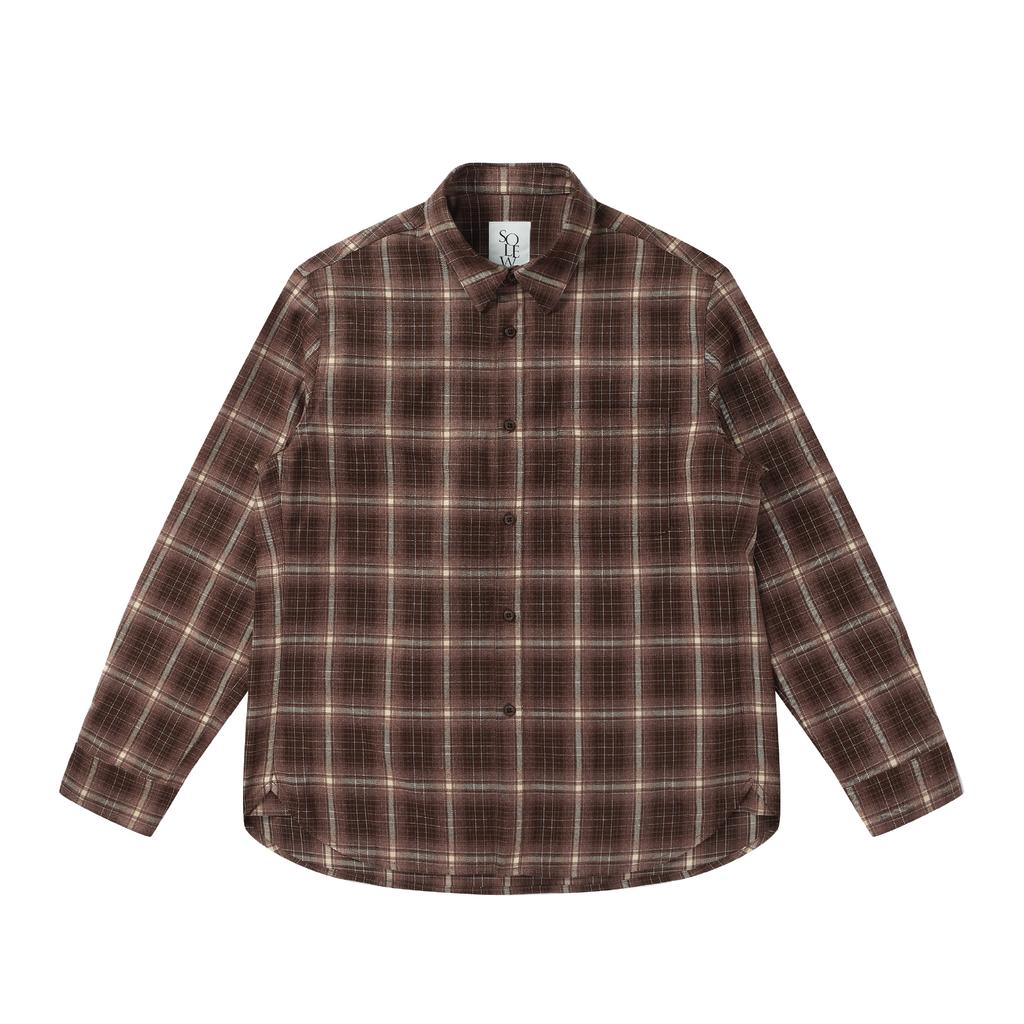 SOLEW Relaxed Fit Flannel Check Shirt_Brown