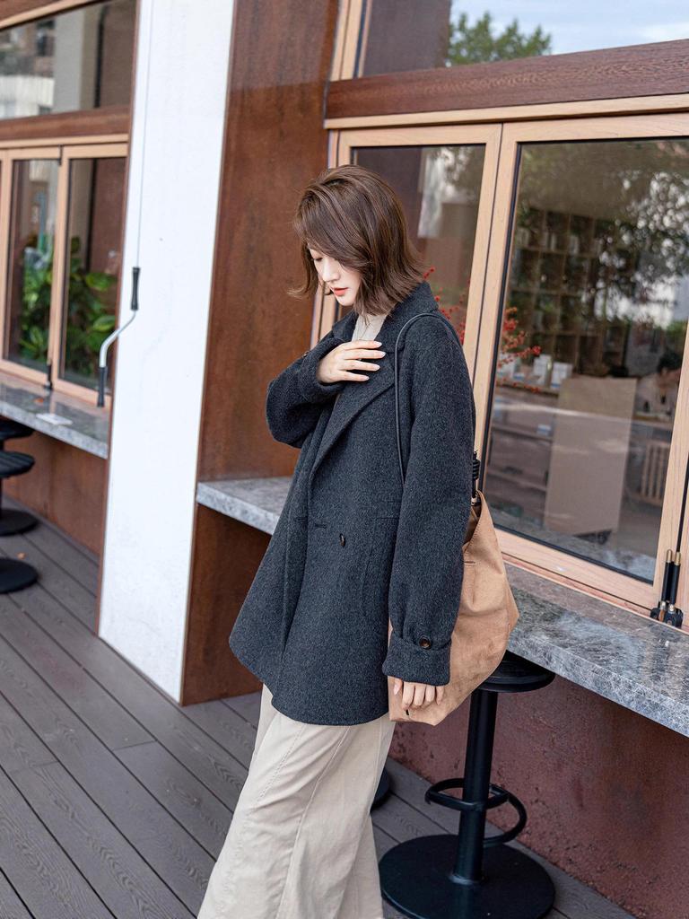 Gray Double-Sided Cashmere Coat - Korean Style Mid-Length Outerwear for Autumn/Winter