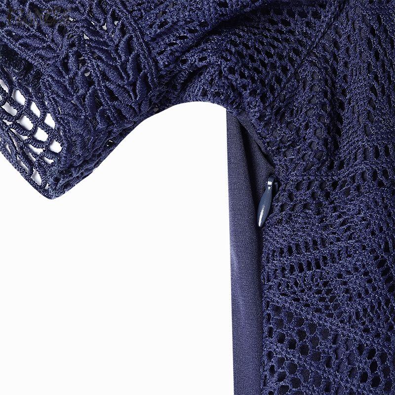 ZANZEA Women Elegant Lace Patchwork Summer Casual Half Sleeve Long Dress